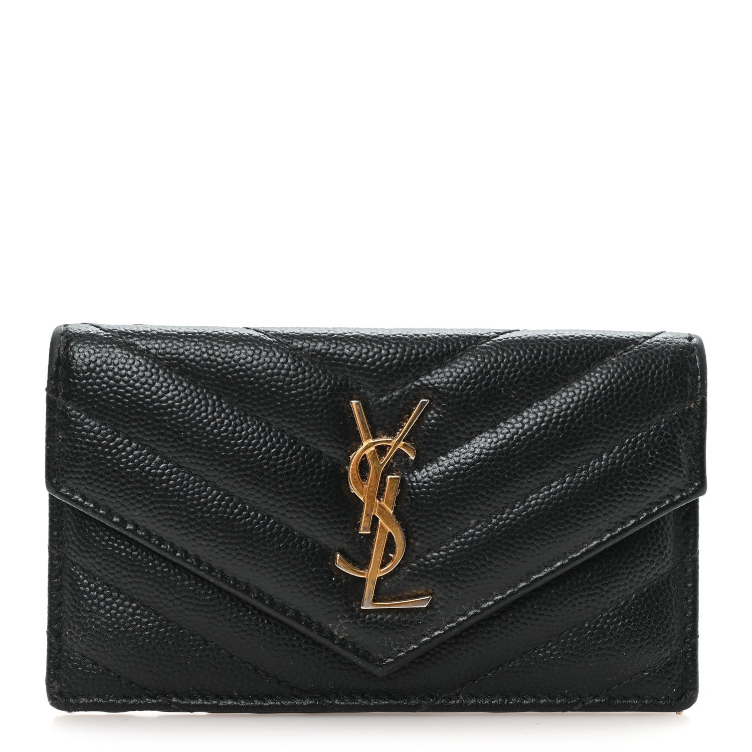 Saint Laurent Grain De Poudre Matelasse Chevron Monogram Compact Wallet Black 1 of 8