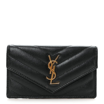 Saint Laurent Grain De Poudre Matelasse Chevron Monogram Compact Wallet Black 1 of 8
