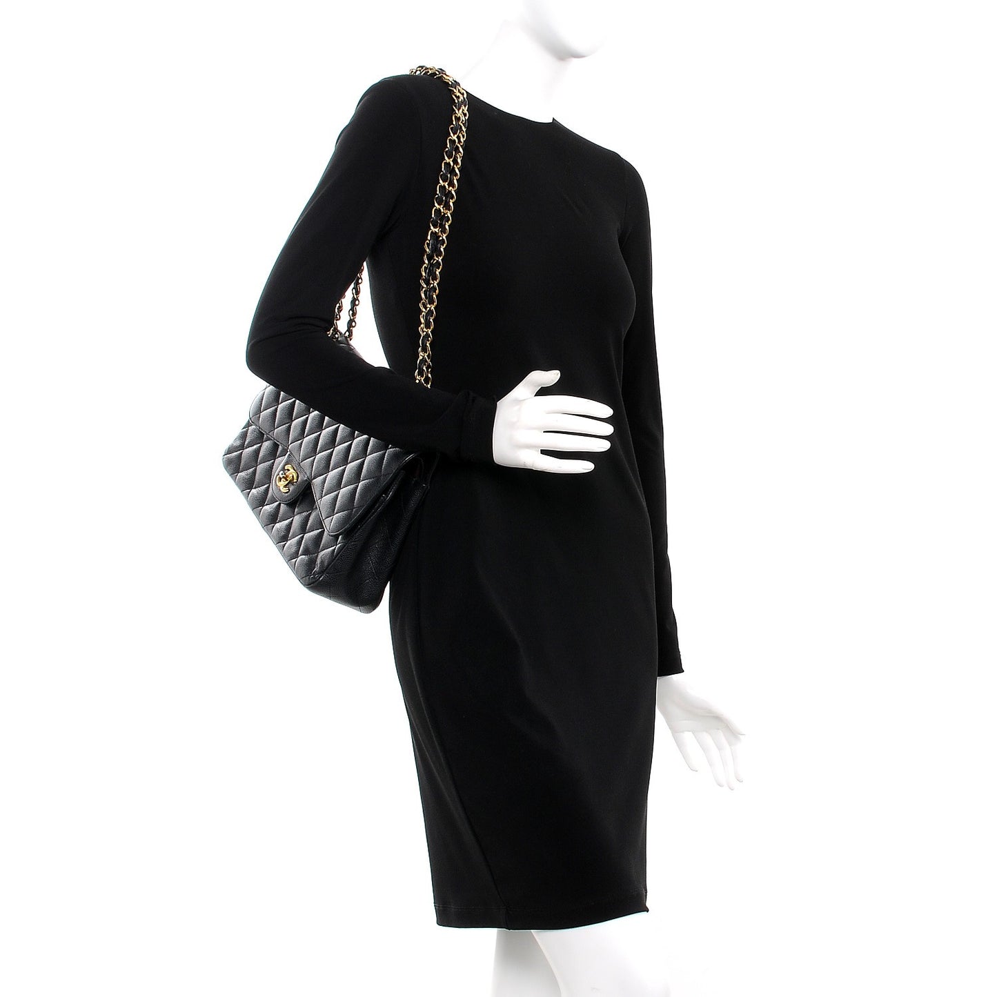 Caviar Quilted Jumbo Double Flap Black