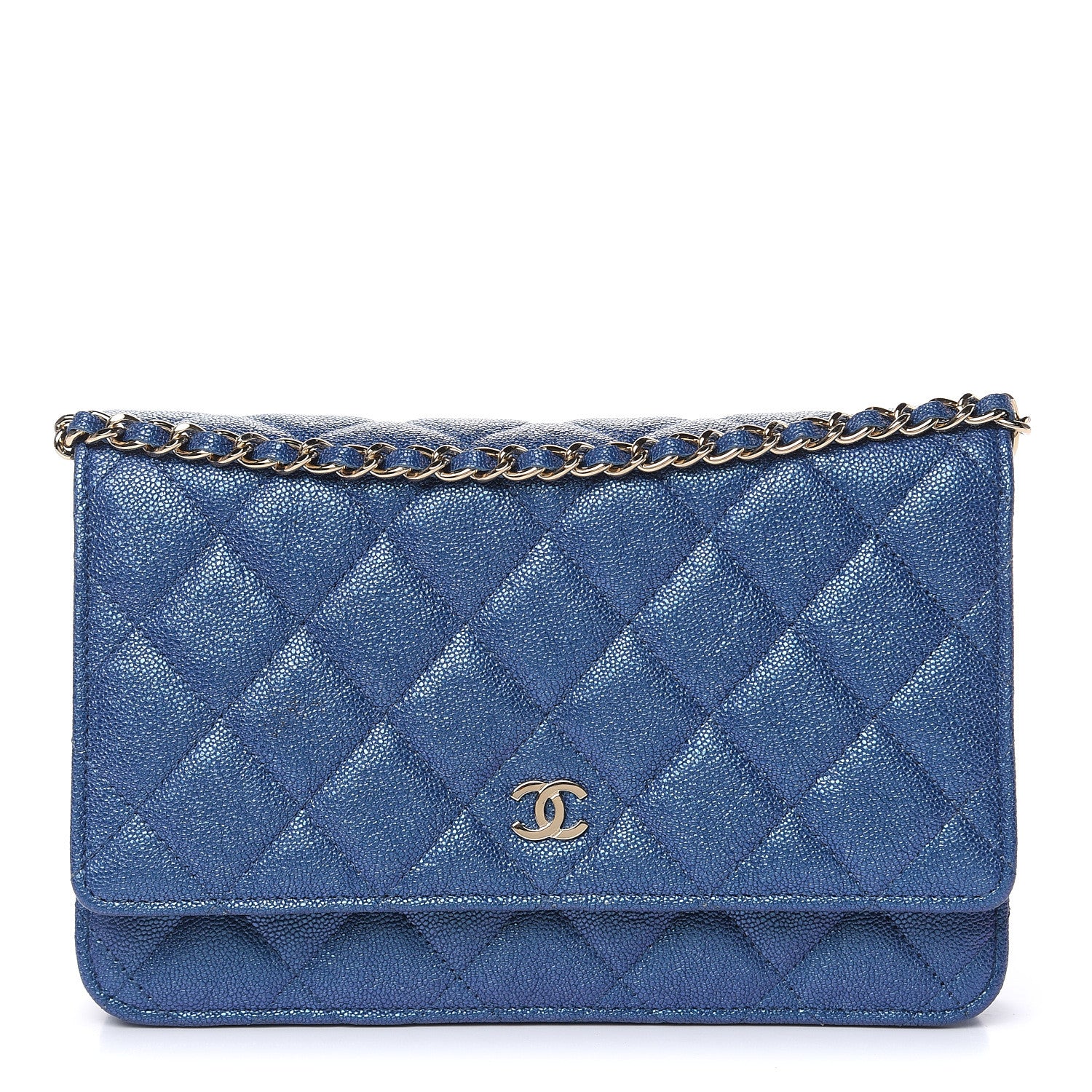 Chanel Iridescent Caviar Quilted Wallet On Chain WOC Dark Blue 1 of 10