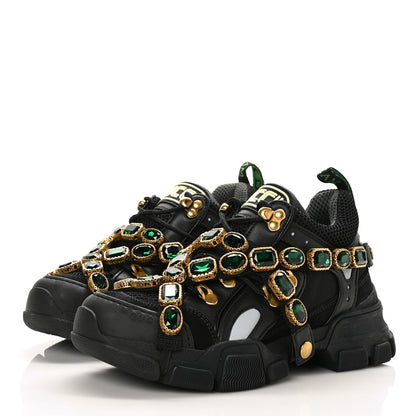Gucci X SEGA Mesh Suede Calfskin Removable Crystals Womens Flashtrek Sneakers 36 Black Silver 3 of 6