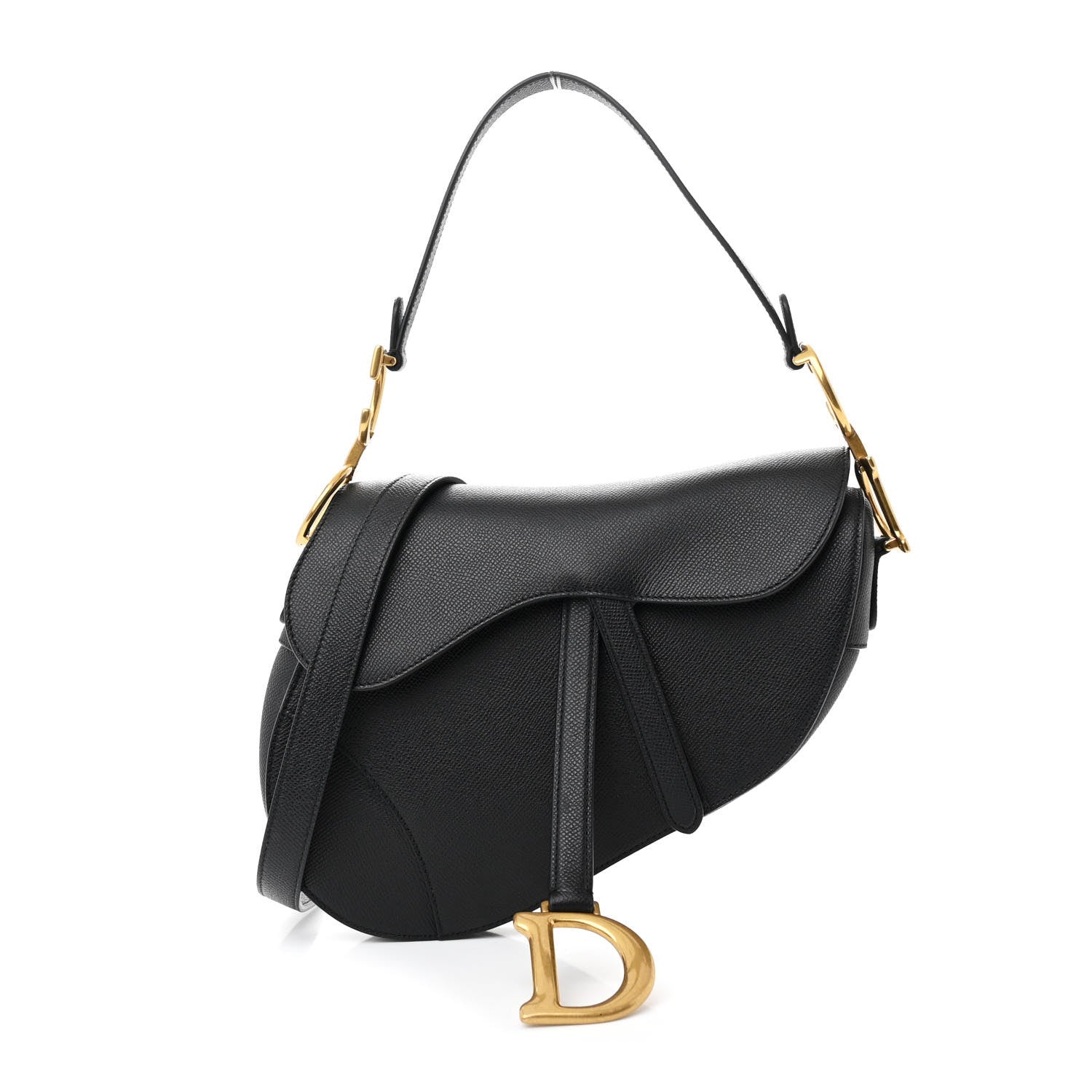 Christian Dior Grained Calfskin Saddle Bag With Strap Black 1 of 10