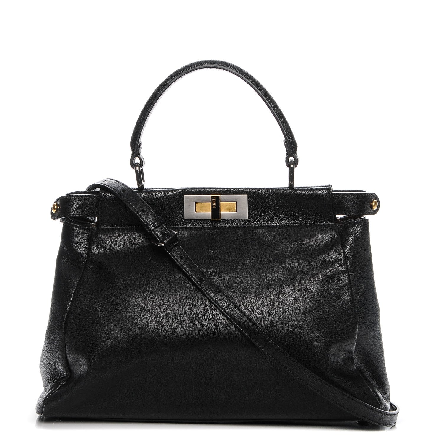 Fendi Goatskin Zucca Medium Peekaboo Iconic Satchel Black Tobacco 1 of 6
