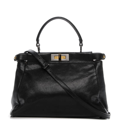 Fendi Goatskin Zucca Medium Peekaboo Iconic Satchel Black Tobacco 1 of 6