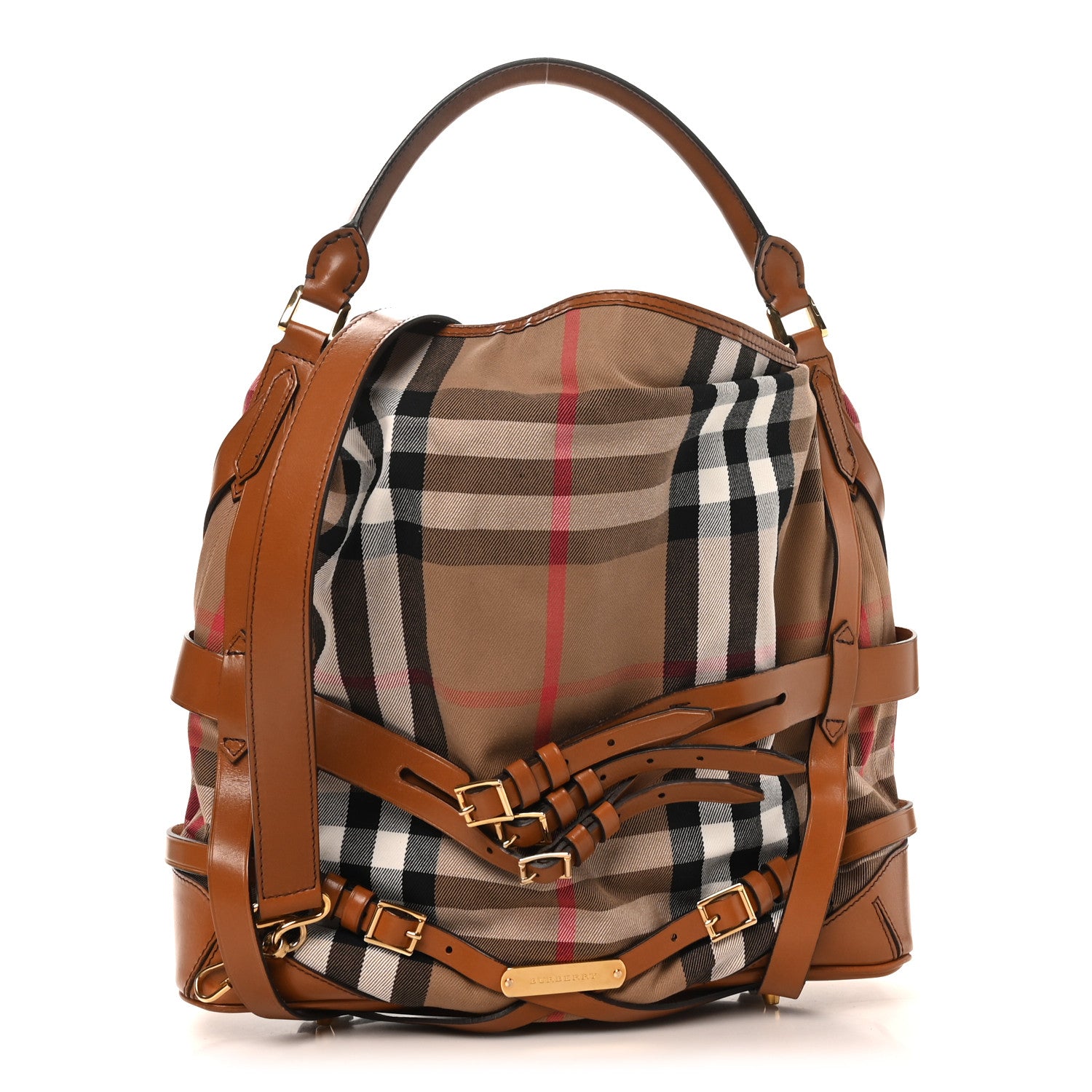 Burberry House Check Bridle Calfskin Medium Gosford Hobo Dark Tan 1 of 9