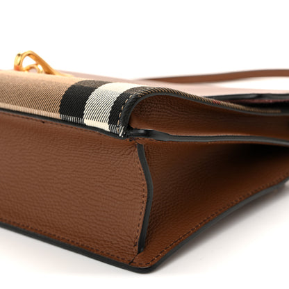 Burberry Derby Calfskin House Check Small Macken Crossbody Bag Tan 9 of 10