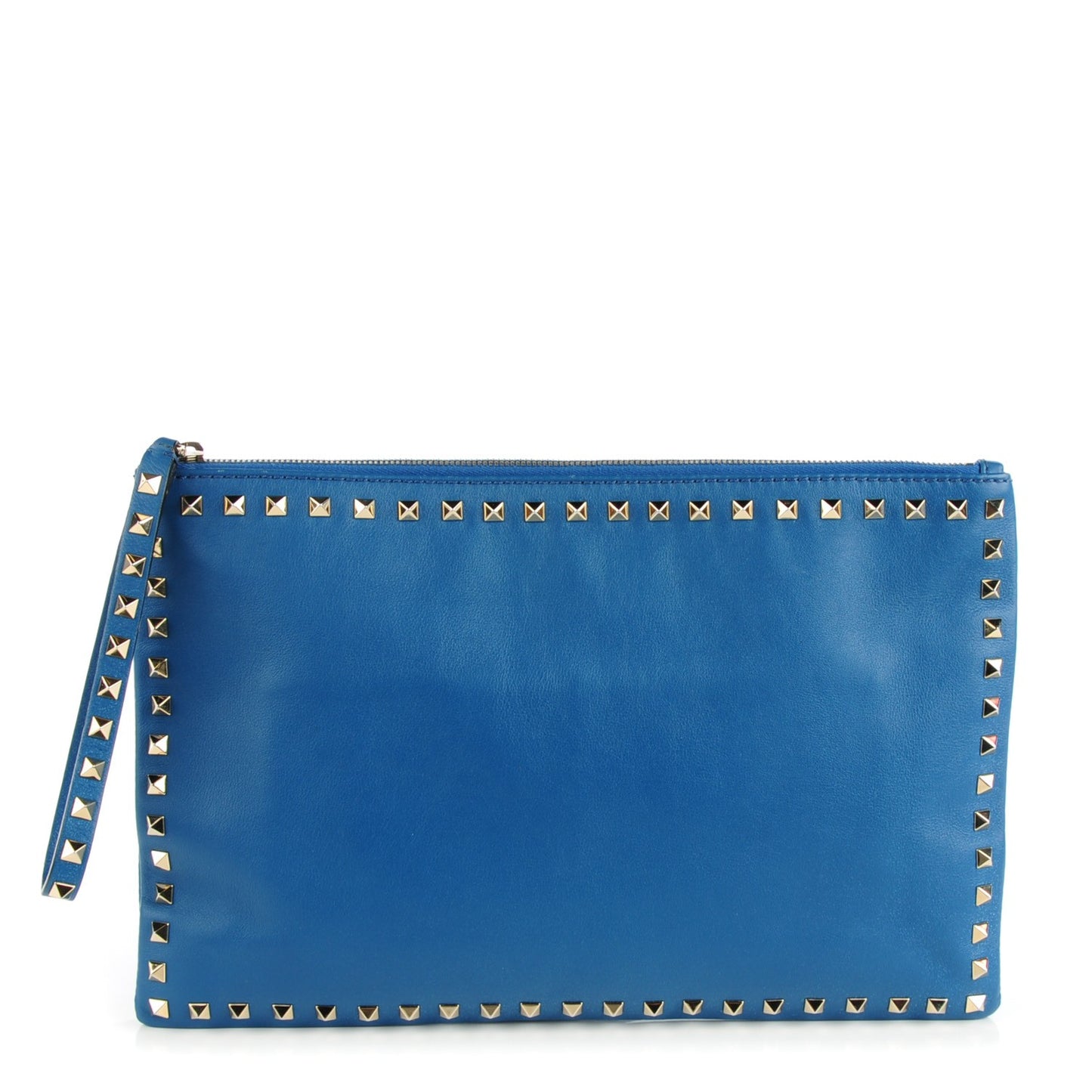 Vitello Large Rockstud Zip Wristlet Pouch Blu Delft