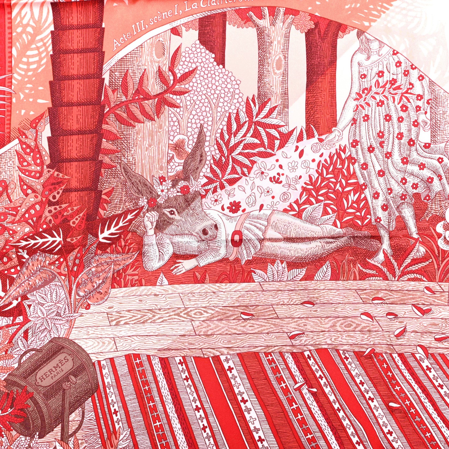 Silk Acte III Scene I La Clairiere Scarf 90 Rouge Rose Blanc