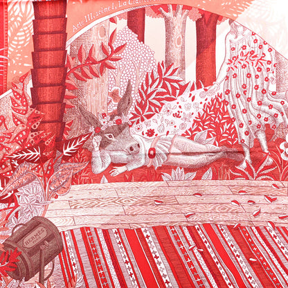 Hermes Silk Acte III Scene I La Clairiere Scarf 90 Rouge Rose Blanc 7 of 8