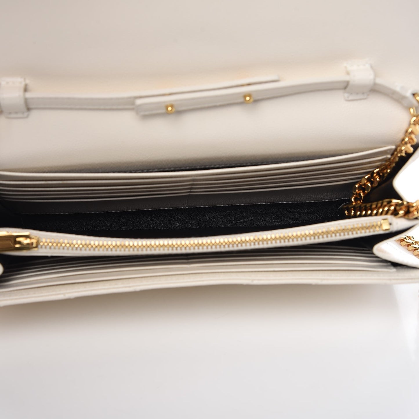Grain De Poudre Matelasse Chevron Monogram Chain Wallet Porcellana