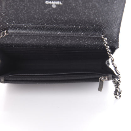 Chanel Glitter Calfskin Quilted Wallet on Chain WOC Black Silver 5 of 12