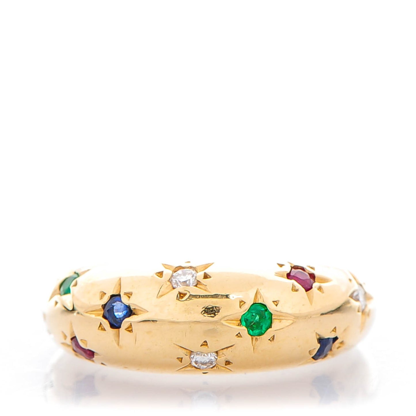 18K Yellow Gold Diamond Sapphire Emerald Ruby Dome Star Ring 48 4.5