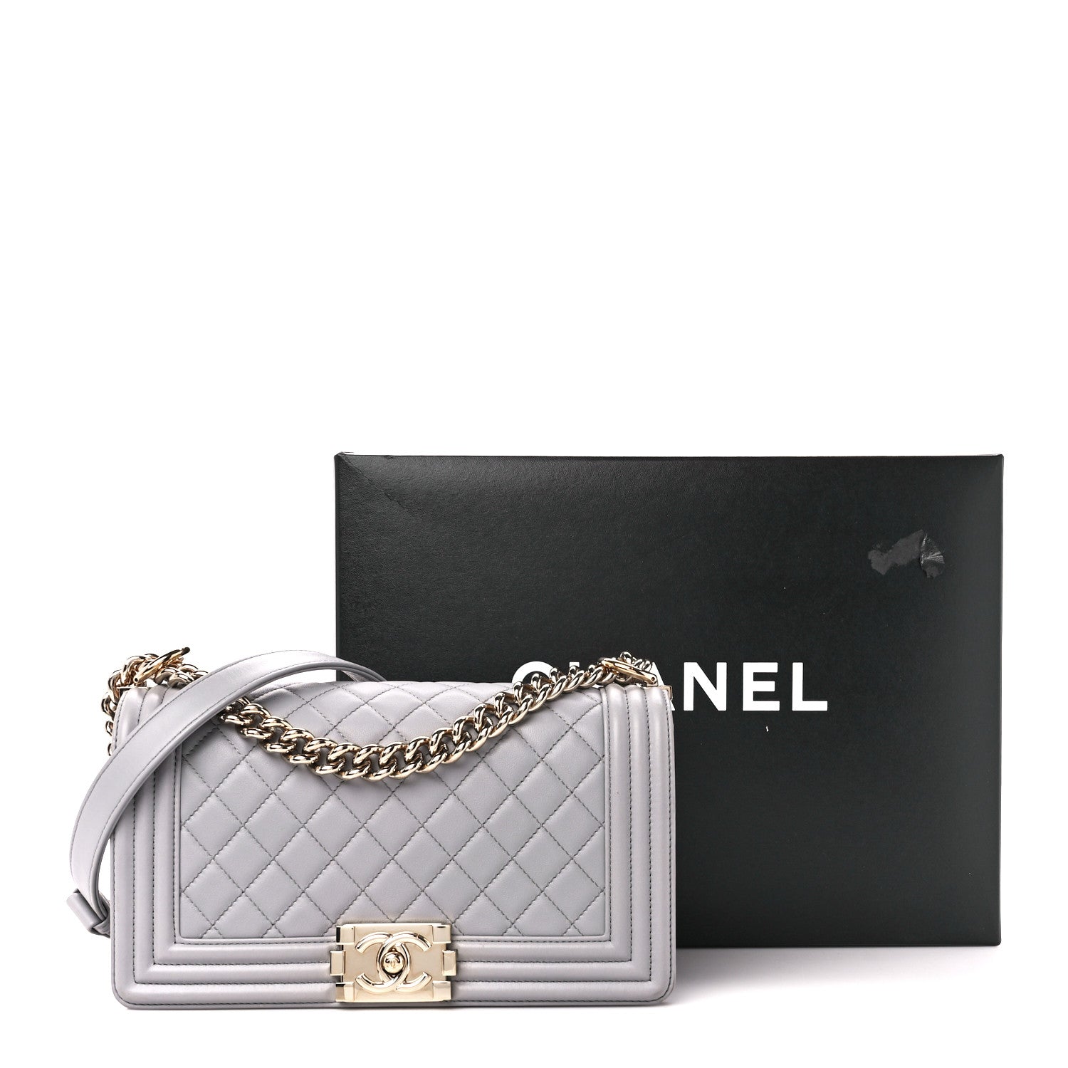 Chanel Lambskin Quilted Medium Boy Flap Grey 11 of 11