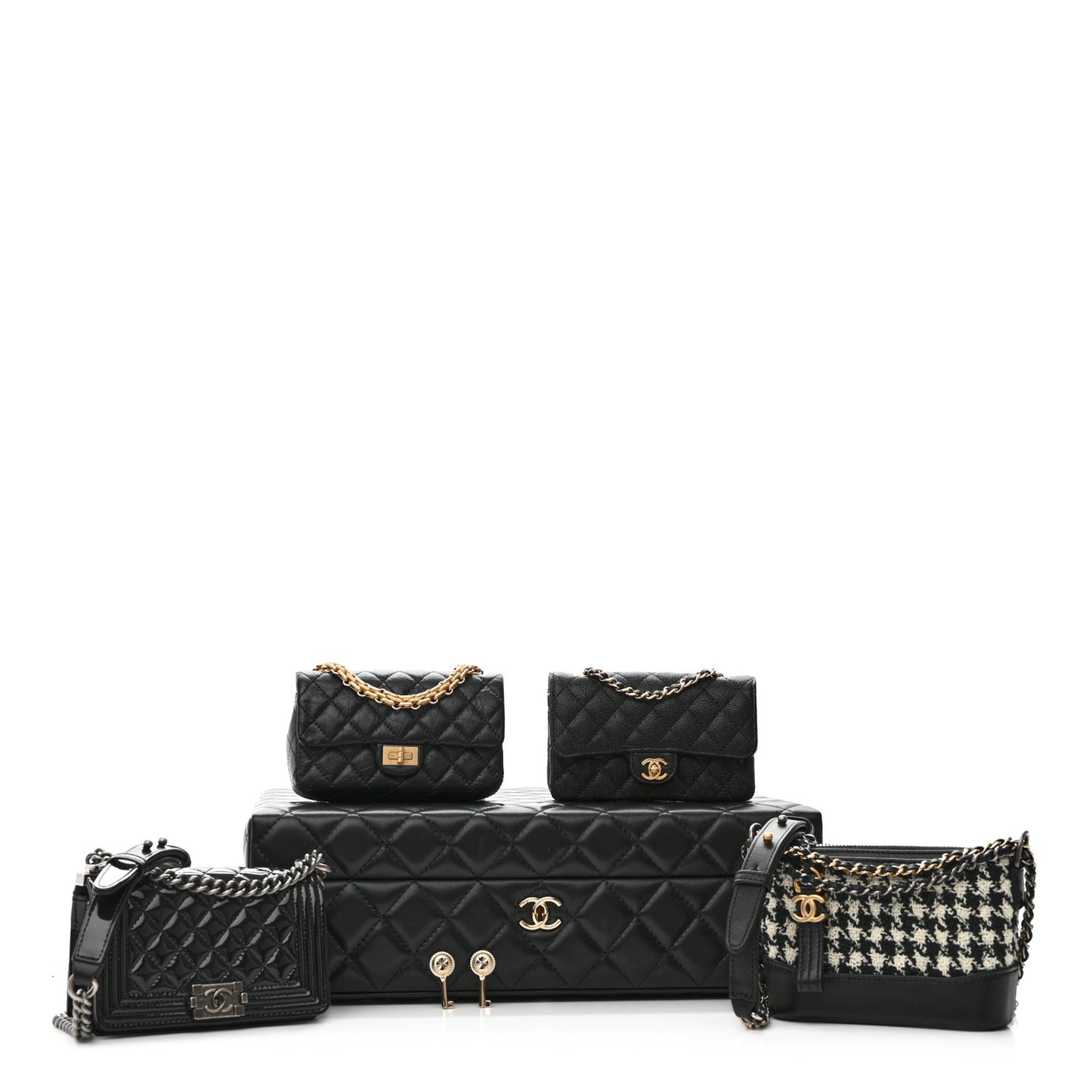 Lambskin Calfskin Tweed Success Story Set of 4 Minis Bags Black