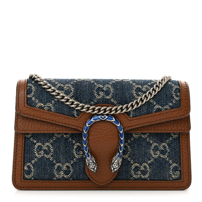 Gucci New Denim GG Monogram Dollar Calfskin Enamel Super Mini Dionysus Shoulder Bag Blue Tea Cuir Epilog Electric Blue 1 of 11