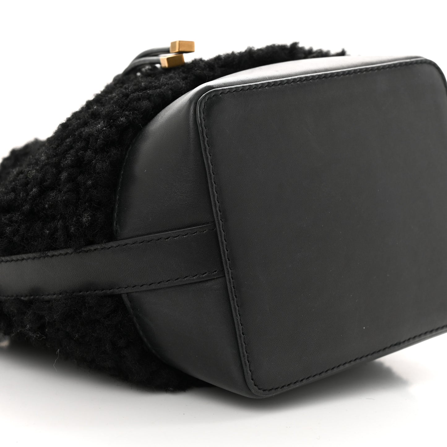 Shearling Calfskin Small Emmanuelle Bucket Bag Black