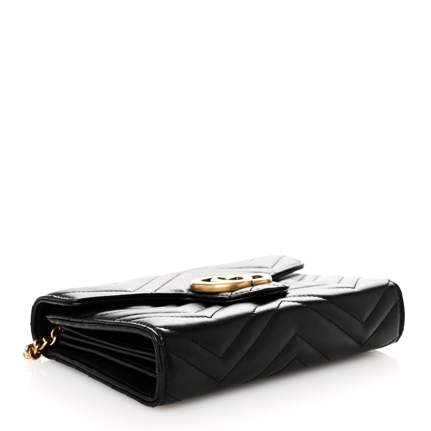 Gucci Calfskin Matelasse GG Marmont Chain Wallet Black 4 of 11