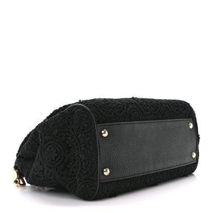 Dolce & Gabbana DOLCE & GABBANA Calfskin Lace Miss Sicily Satchel Black 4 of 14