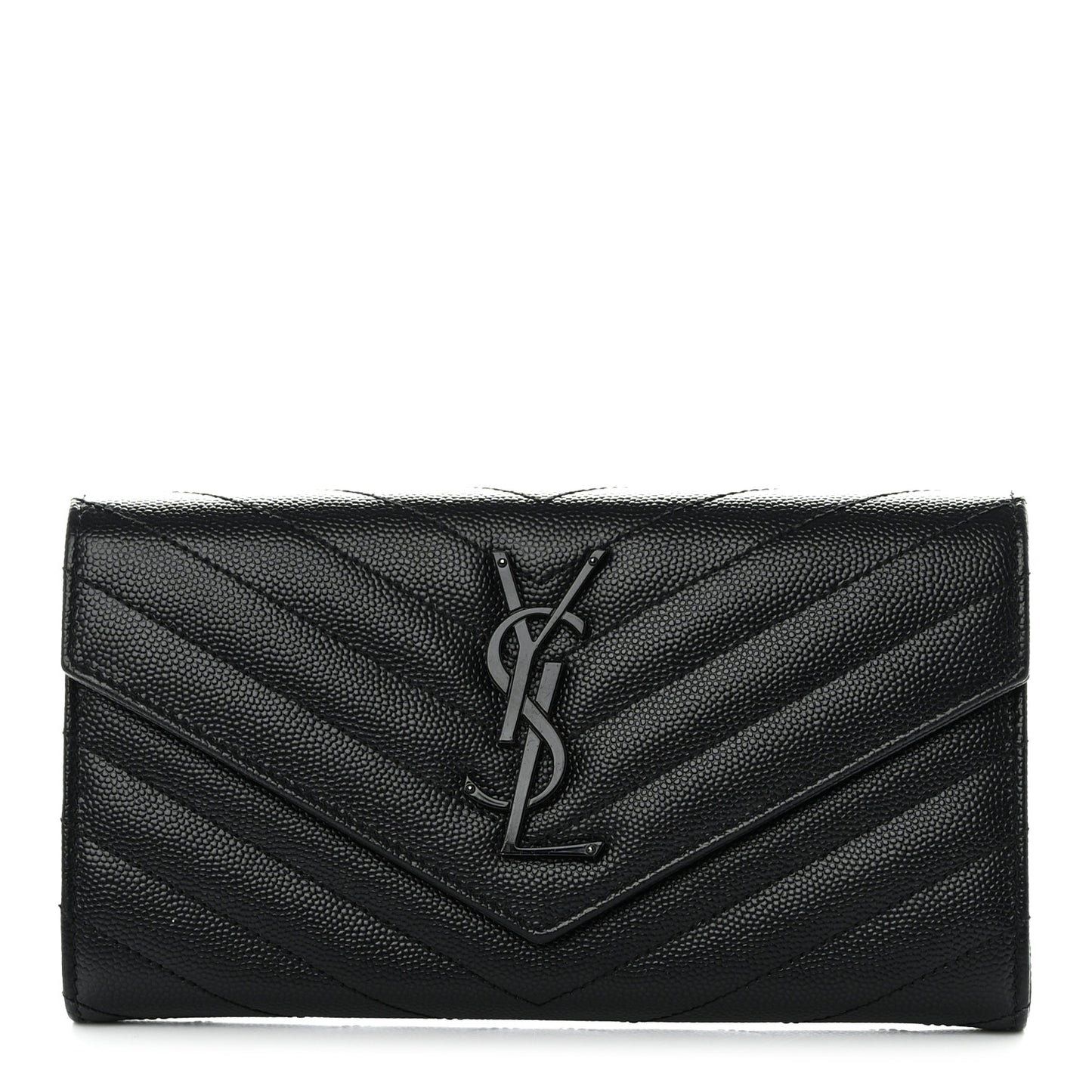 Grain De Poudre Matelasse Chevron Monogram Flap Wallet Black