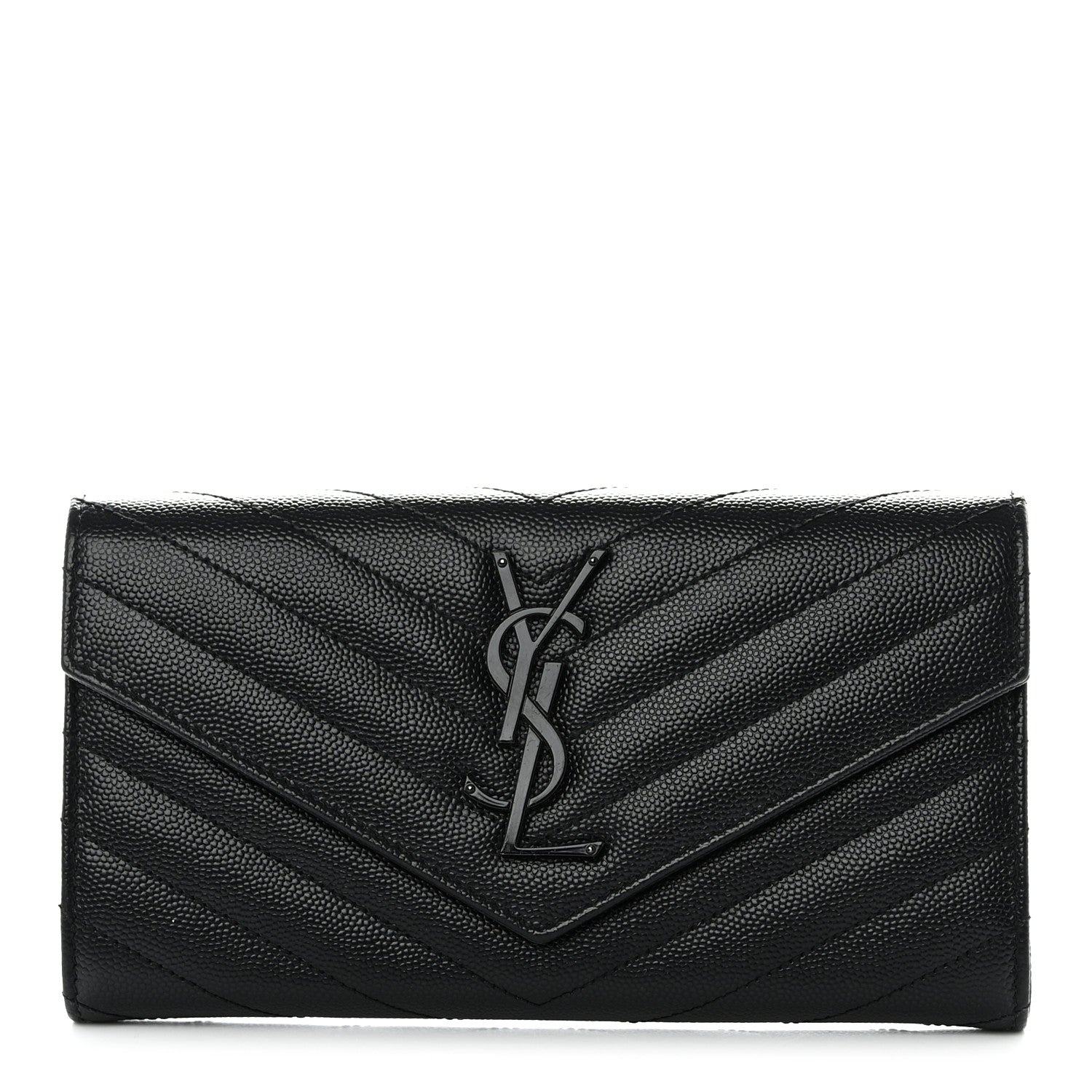 Saint Laurent Grain De Poudre Matelasse Chevron Monogram Flap Wallet Black 1 of 8