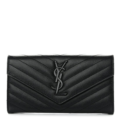 Saint Laurent Grain De Poudre Matelasse Chevron Monogram Flap Wallet Black 1 of 8