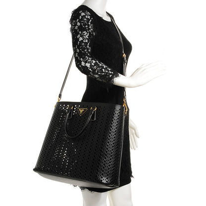 Prada Saffiano Perforated Tote Black 2 of 9