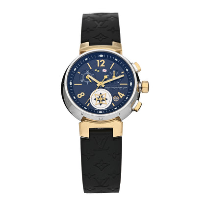 Louis Vuitton Stainless Steel 18K Yellow Gold Rubber 34mm Tambour Chronograph Quartz Watch Black 1 of 5