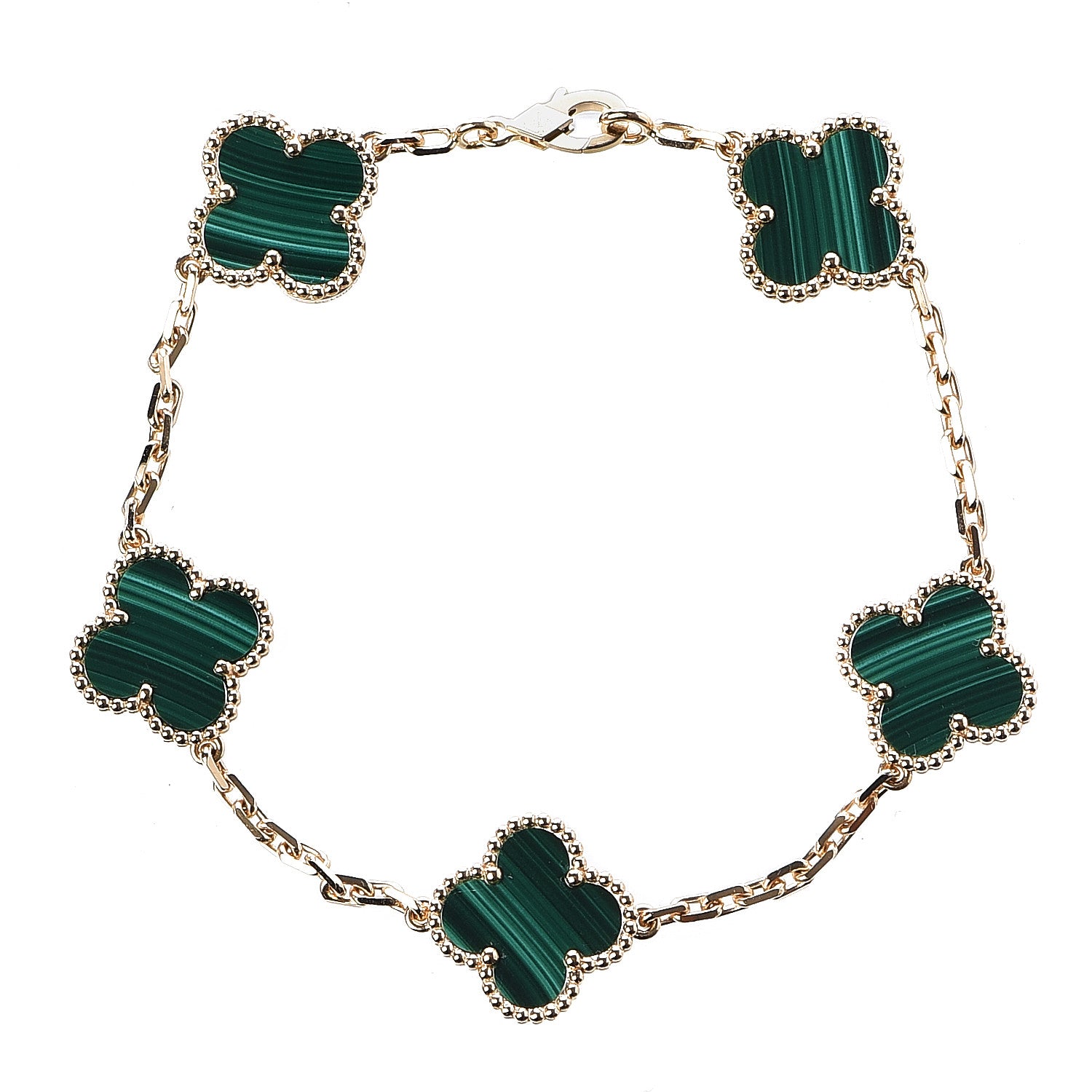 Van Cleef & Arpels 18K Yellow Gold Malachite 5 Motifs Vintage Alhambra Bracelet 1 of 5
