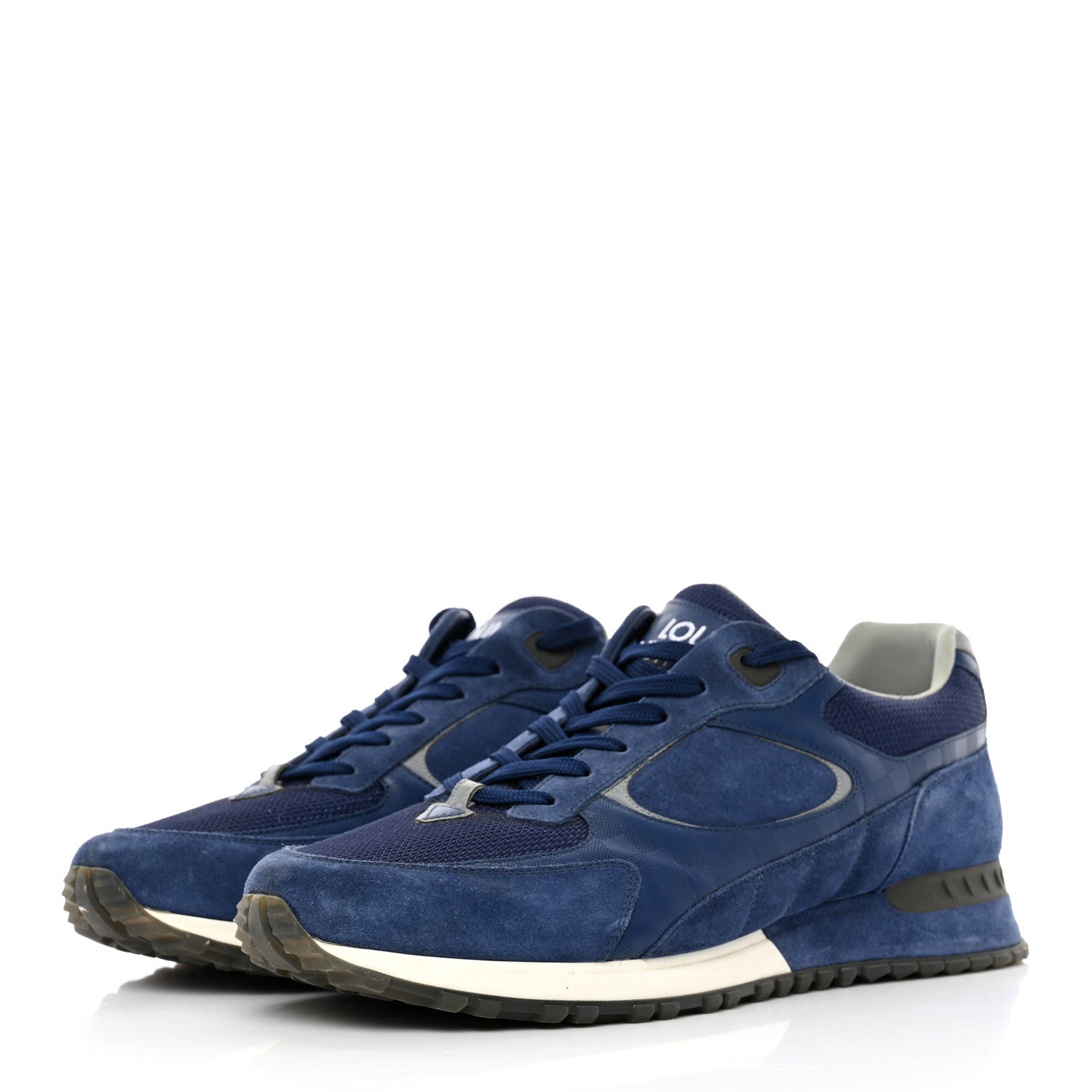 Louis Vuitton Calfskin Suede Damier Run Away Sneakers 10 Blue 3 of 18