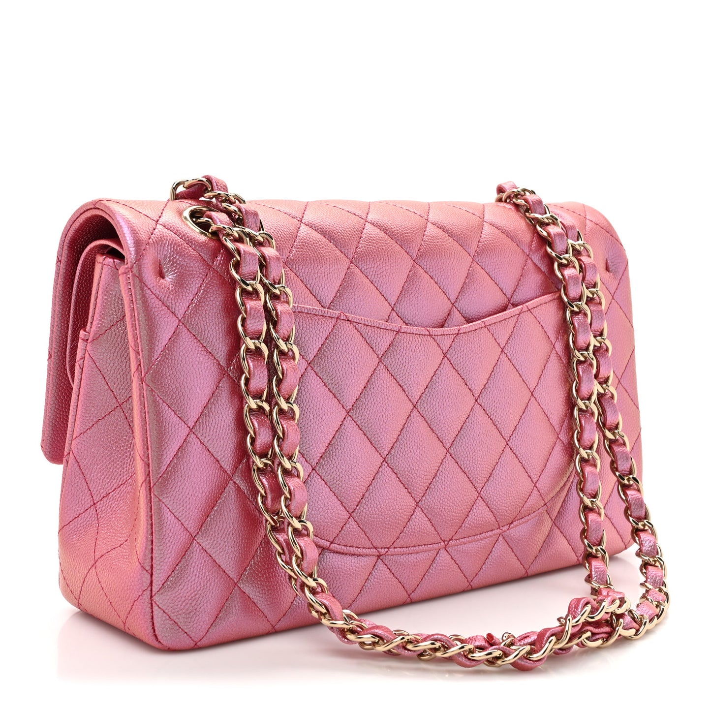 Iridescent Caviar Quilted Medium Double Flap Pink