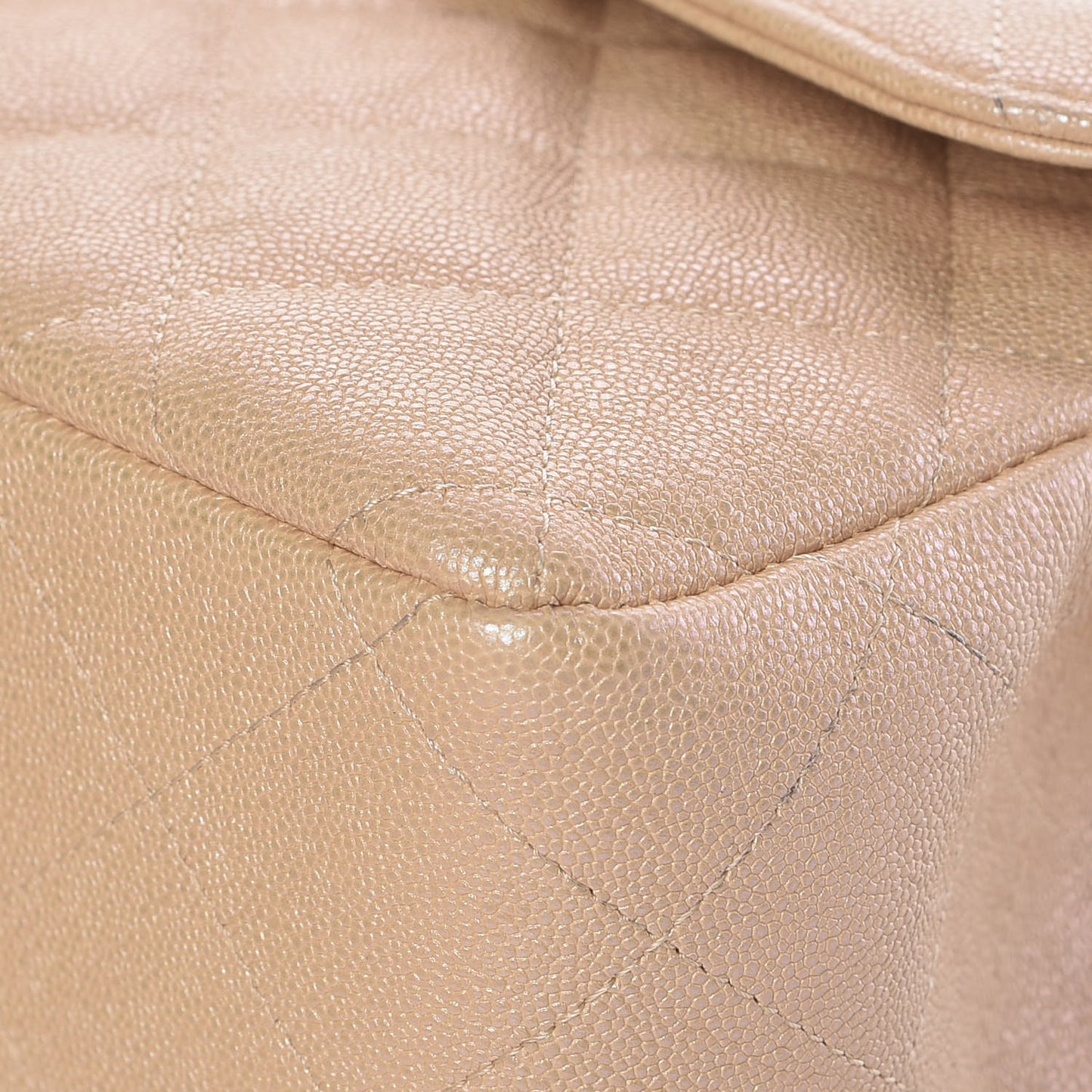 Iridescent Caviar Quilted Jumbo Double Flap Beige