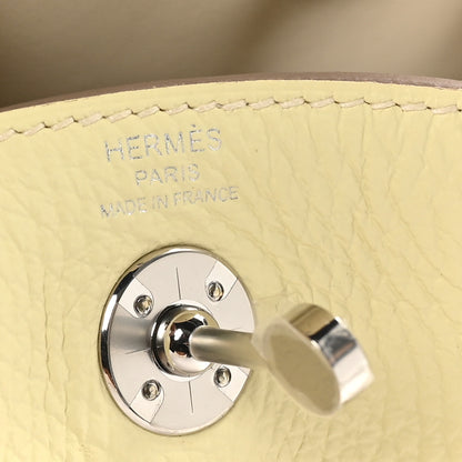 Hermes Taurillon Clemence Verso Mini Lindy 20 Jaune Milton Mushroom 7 of 11