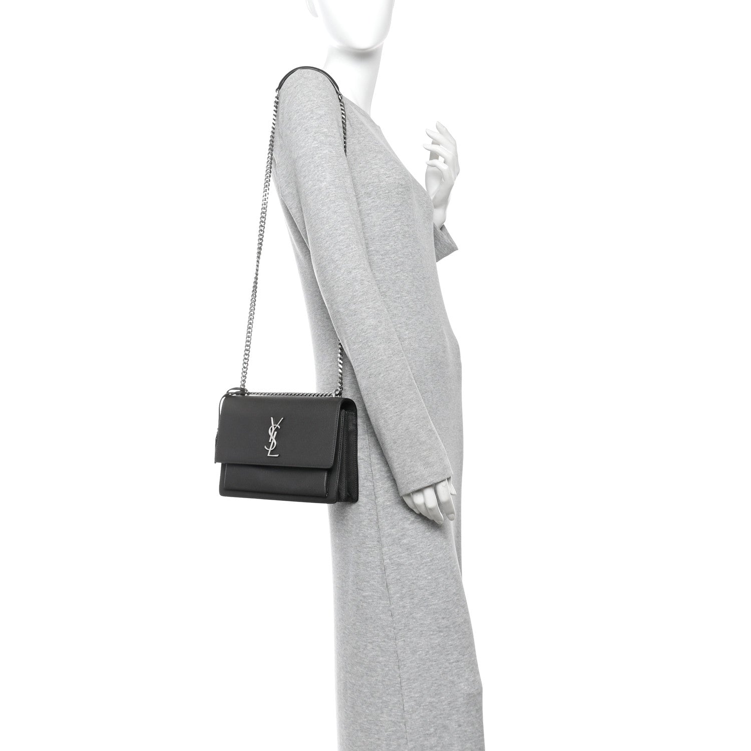 Saint Laurent Grained Calfskin Medium Monogram Sunset Fog 2 of 9