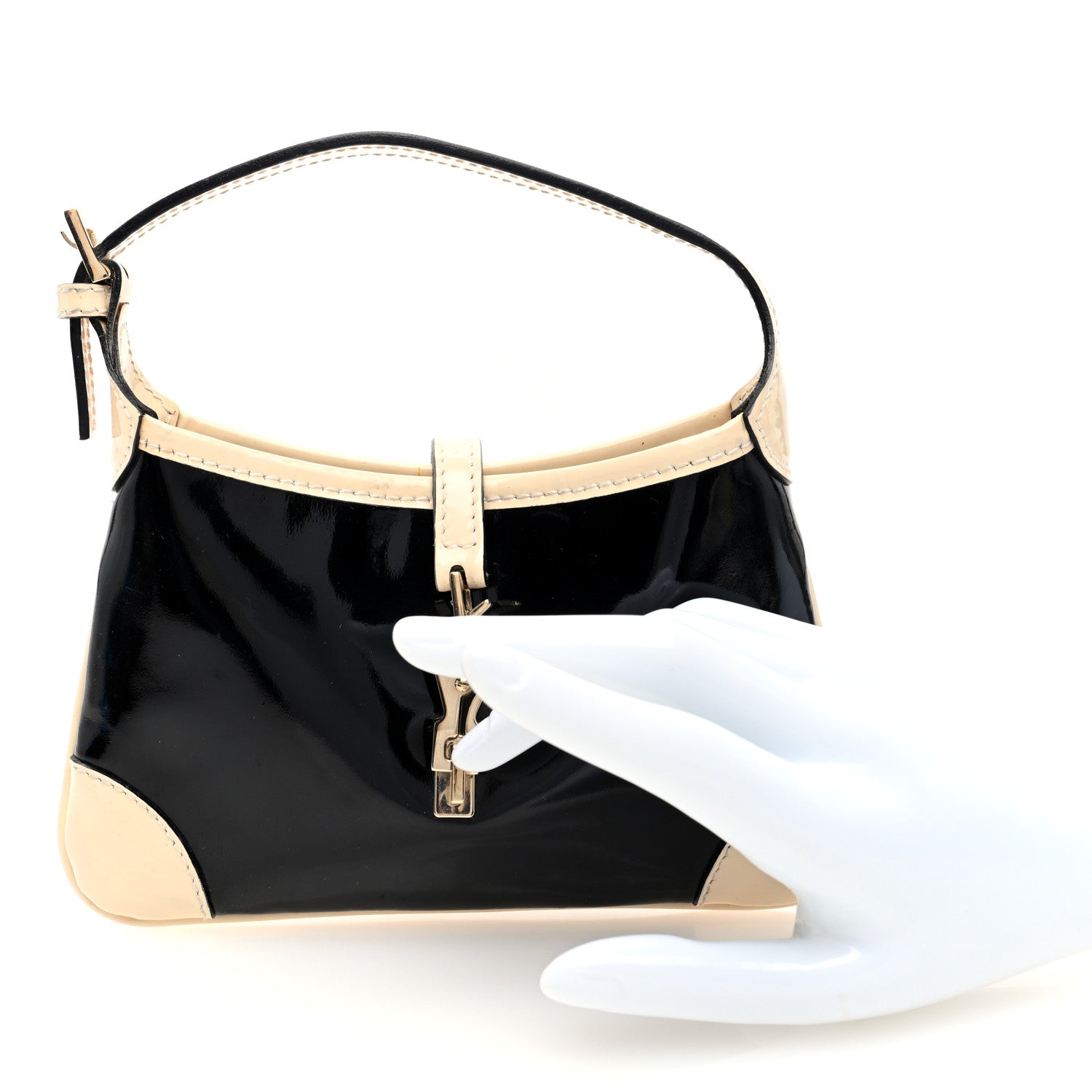 Gucci Patent Micro Jackie O Hobo Black White 2 of 10