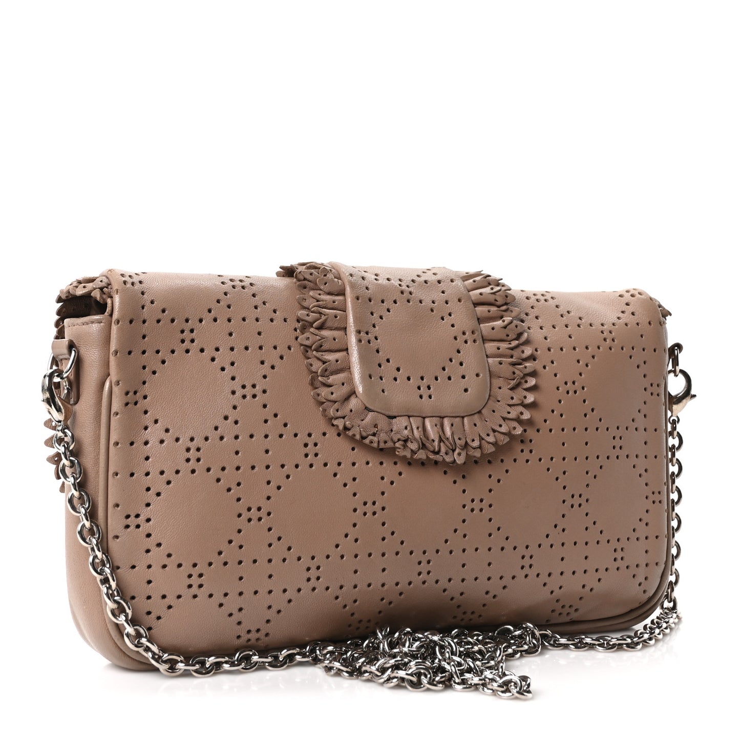 Lambskin Cannage Ruffle New Lock Flap Beige