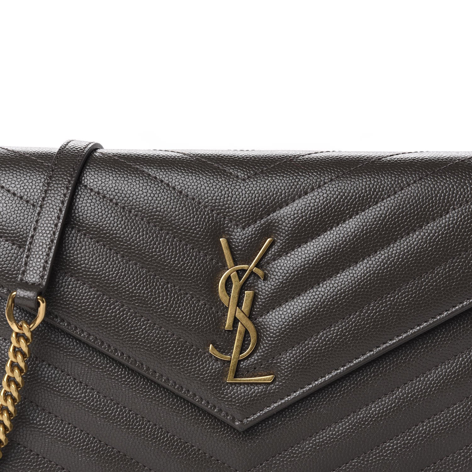 Saint Laurent Grain De Poudre Matelasse Chevron Monogram Envelope Chain Wallet Pebble 10 of 11
