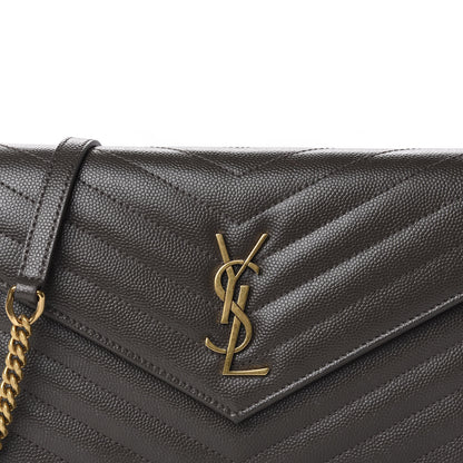Saint Laurent Grain De Poudre Matelasse Chevron Monogram Envelope Chain Wallet Pebble 10 of 11
