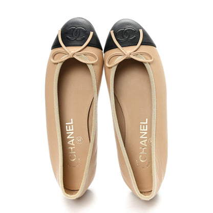 Chanel Lambskin Cap Toe CC Ballerina Flats 35 Beige Black 2 of 10
