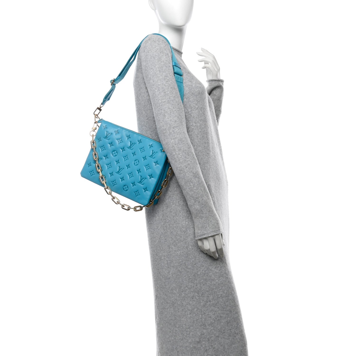 Louis Vuitton Lambskin Embossed Monogram Coussin PM Turquoise 2 of 10