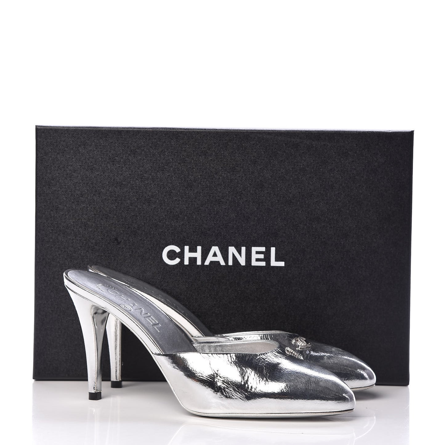 Metallic Goatskin CC Mules 38.5 Silver