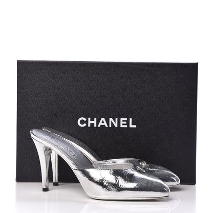 Chanel Metallic Goatskin CC Mules 38.5 Silver 13 of 13