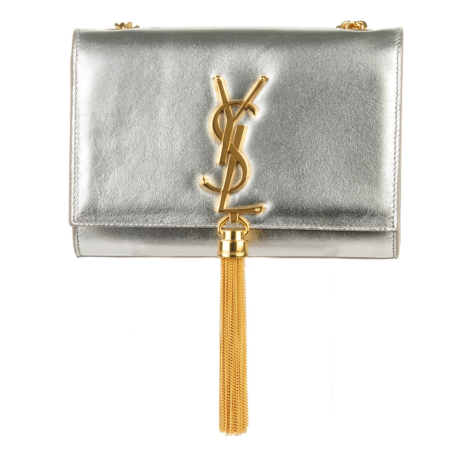 Saint Laurent Metallic Lambskin Small Classic Monogram Kate Tassel Satchel Silver 1 of 7