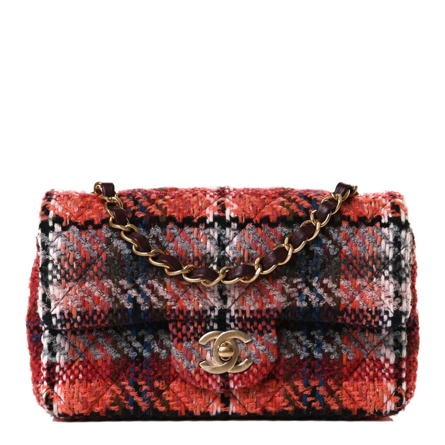 Tweed Quilted Mini Rectangular Flap Red Multicolor