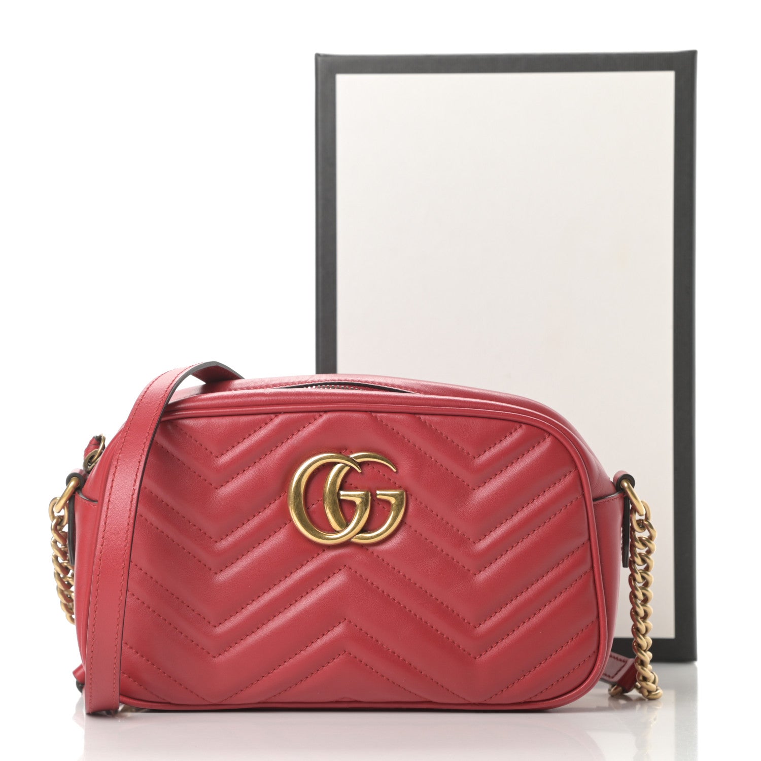 Gucci Calfskin Matelasse Small GG Marmont Chain Shoulder Bag Hibiscus Red 15 of 15