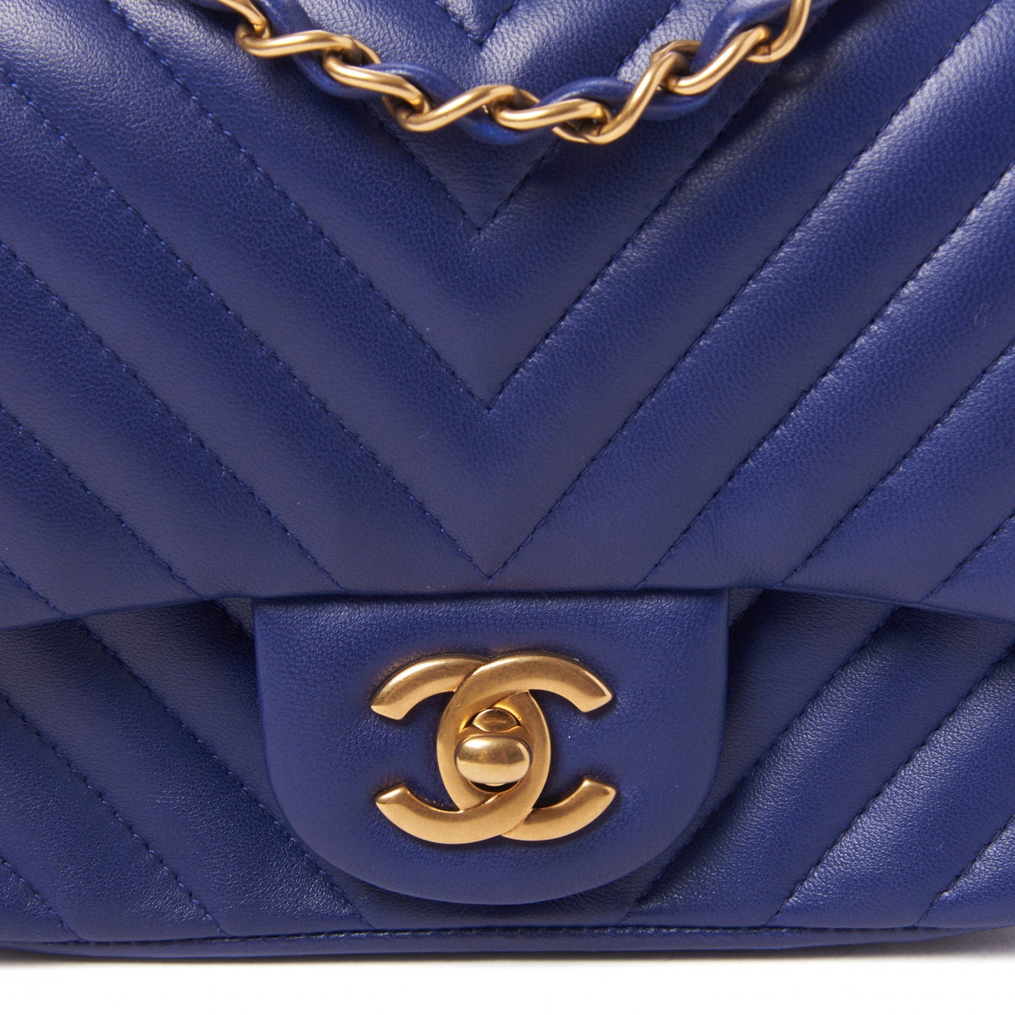 Lambskin Chevron Quilted Mini Square Flap Blue
