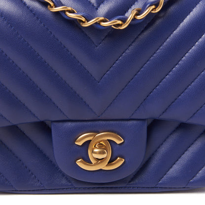 Chanel Lambskin Chevron Quilted Mini Square Flap Blue 7 of 10