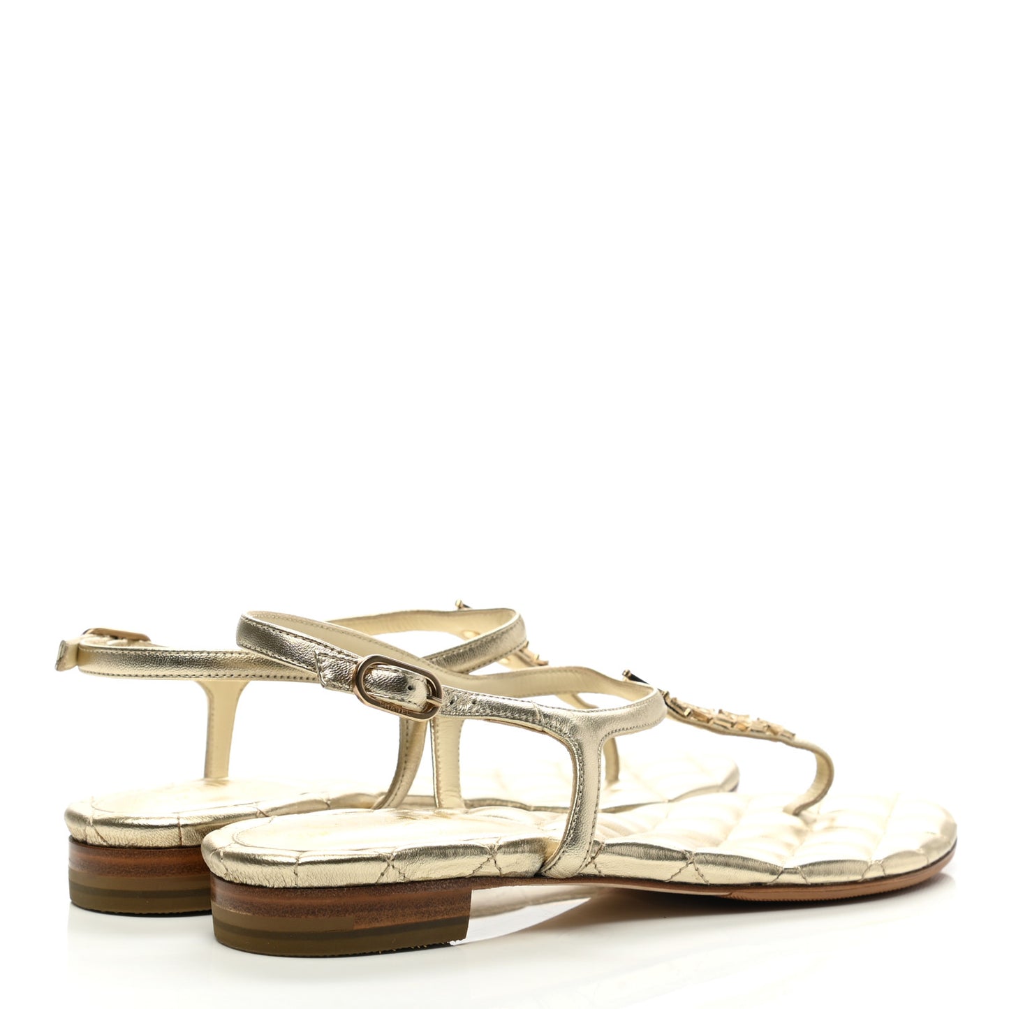 Metallized Lambskin Paris Dallas Quilted Star CC Thong Sandals 37 Light Gold