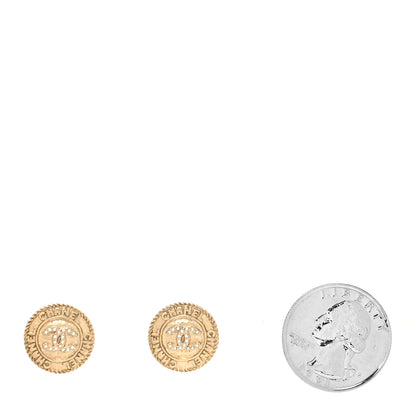 Chanel Metal Crystal CC Medallion Round Earrings Gold 2 of 4