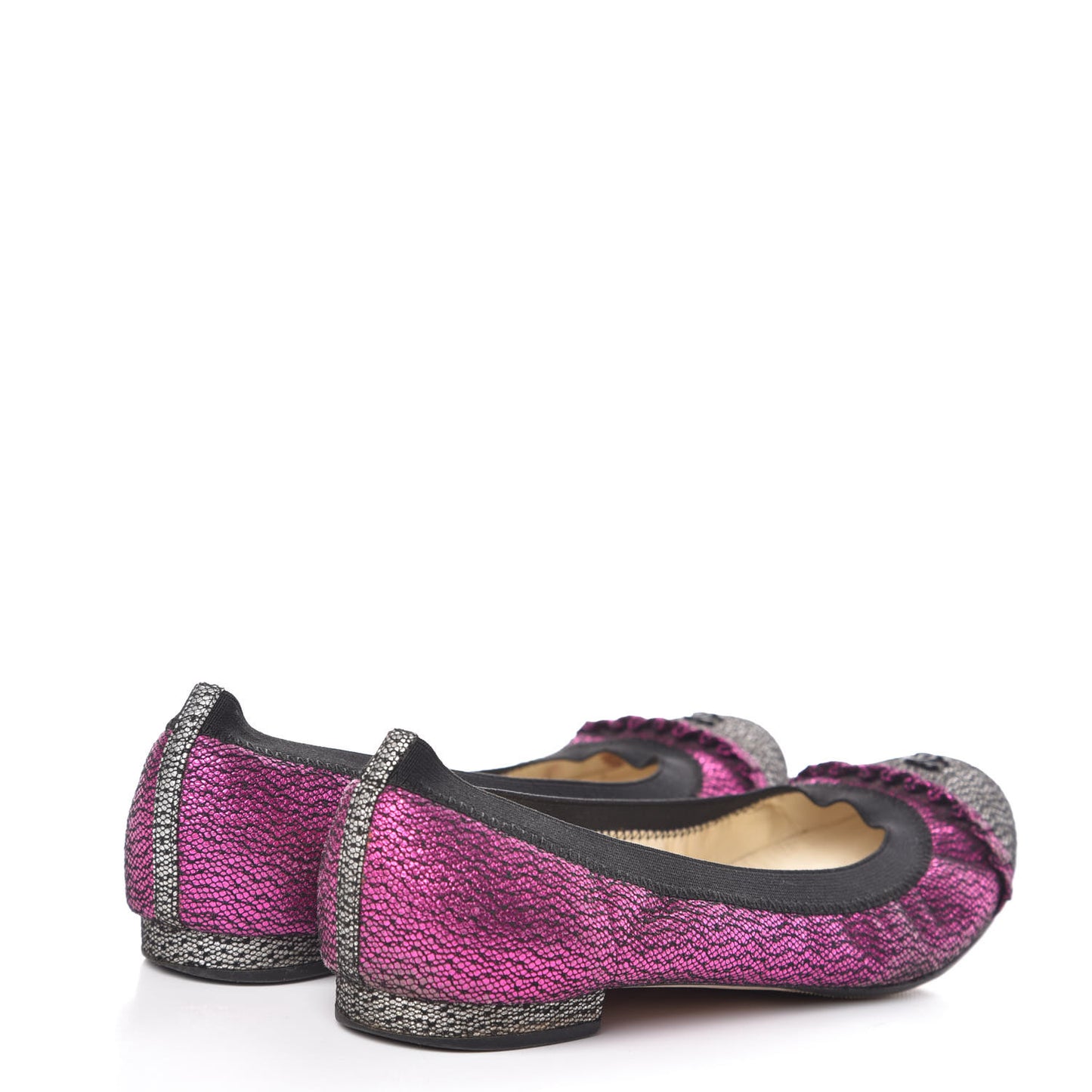 Metallic Lace Cap Toe Ballerina Flats 37.5 Fuchsia
