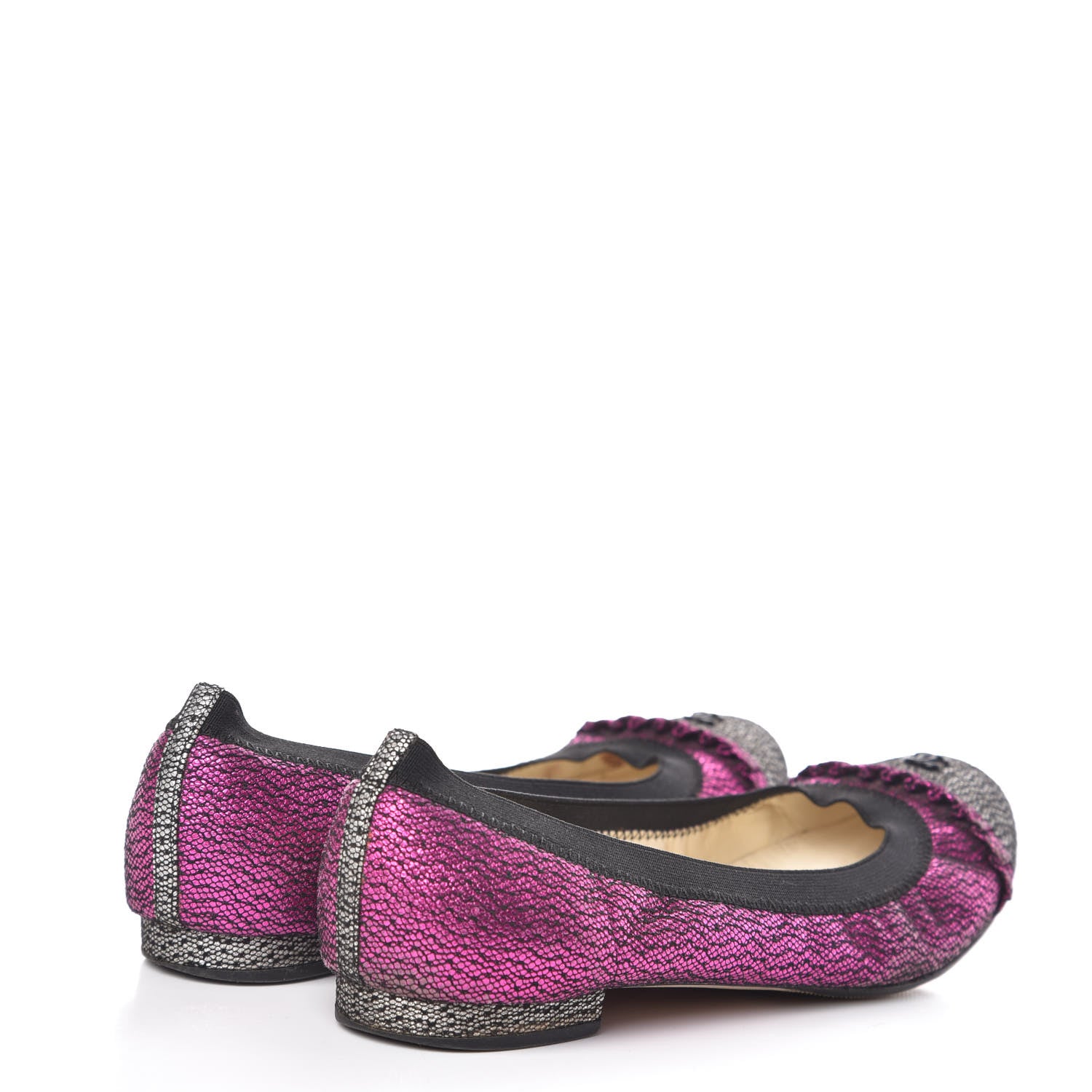 Chanel Metallic Lace Cap Toe Ballerina Flats 37.5 Fuchsia 4 of 14